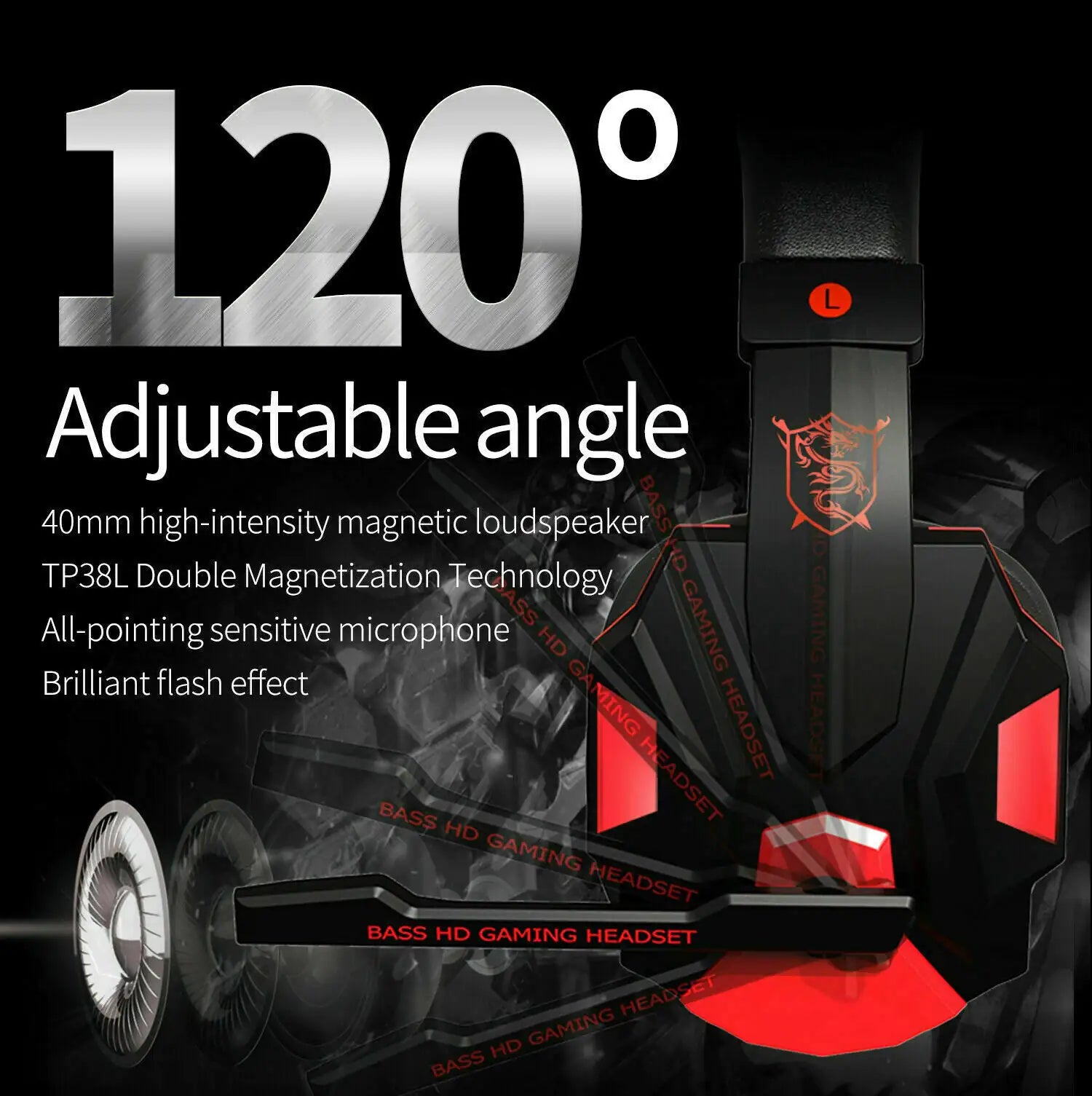 LED Gaming Headset 3.5mm Surround Sound for PS4/Xbox/PC