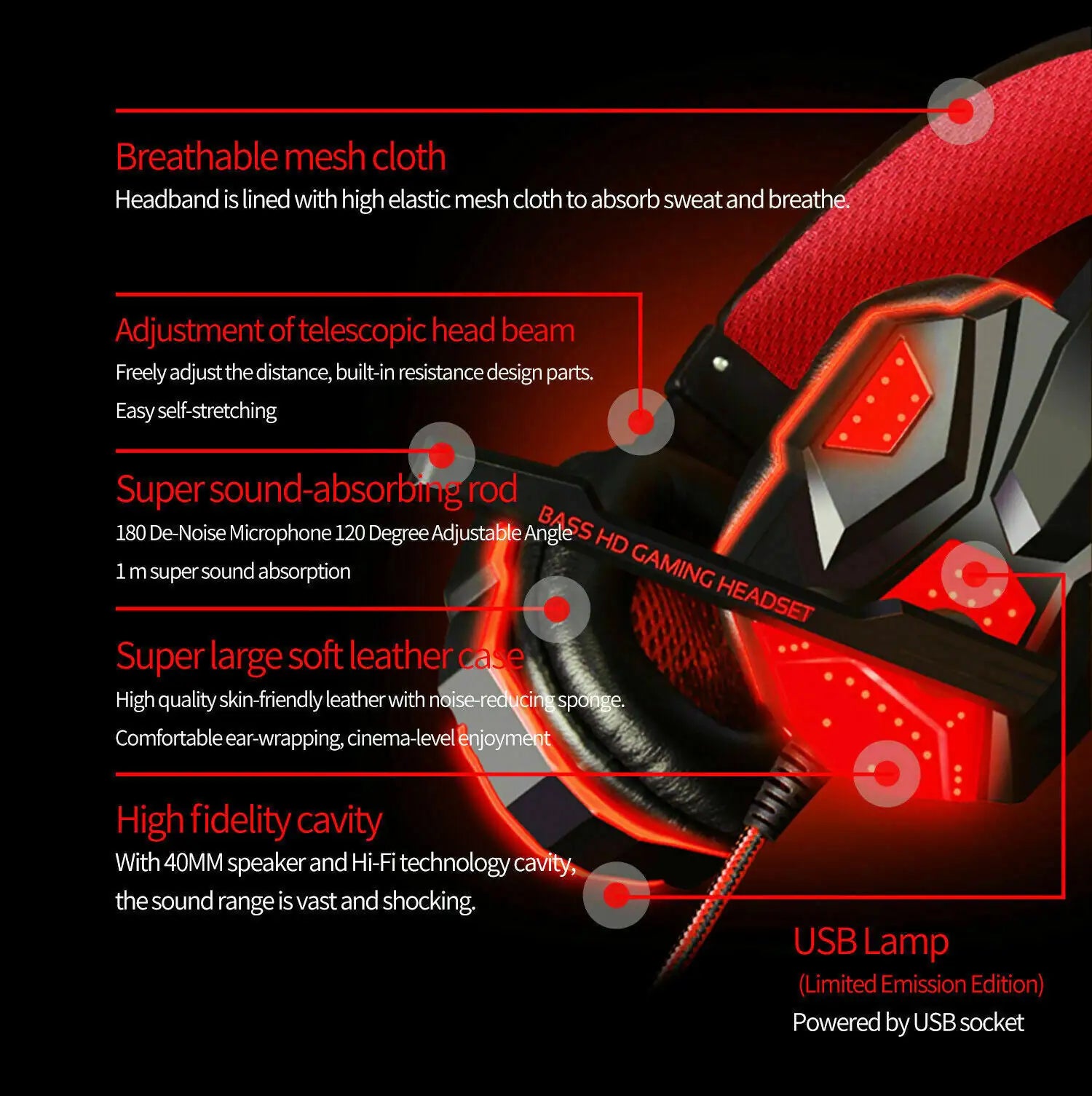 LED Gaming Headset 3.5mm Surround Sound for PS4/Xbox/PC