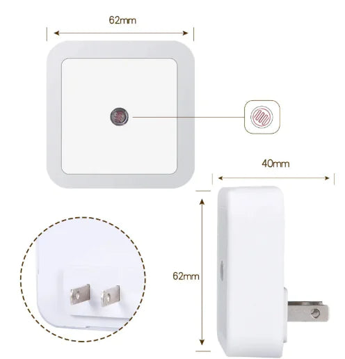 LED Square Night Light — Dusk-to-Dawn, Plug-In