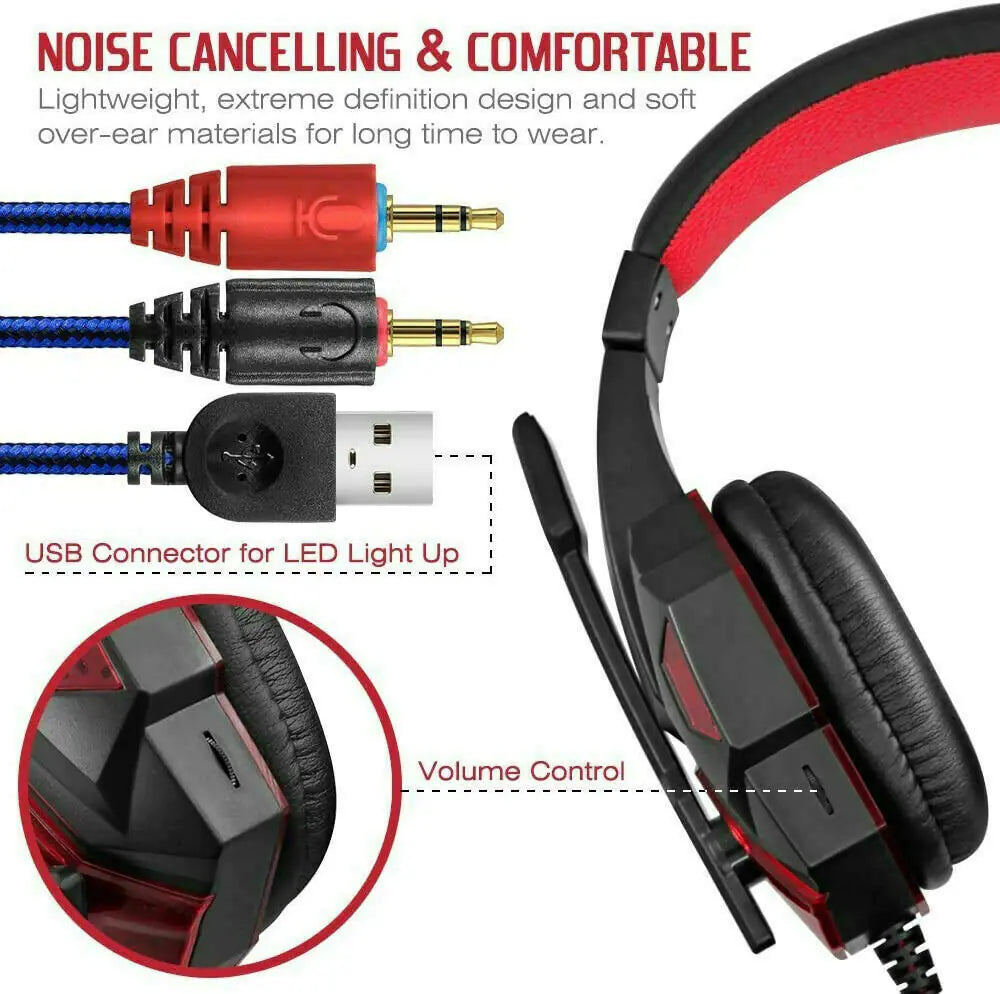LED Gaming Headset 3.5mm Surround Sound for PS4/Xbox/PC