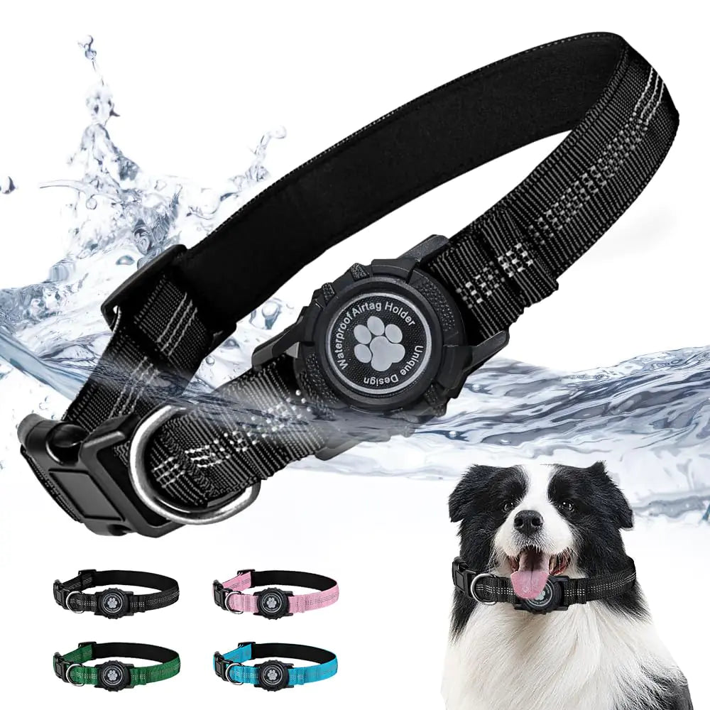 SecurePaws Waterproof AirTag Dog Collar with Reflective Safety