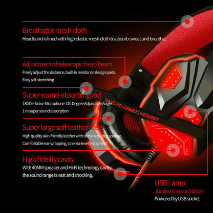 LED Gaming Headset 3.5mm Surround Sound for PS4/Xbox/PC
