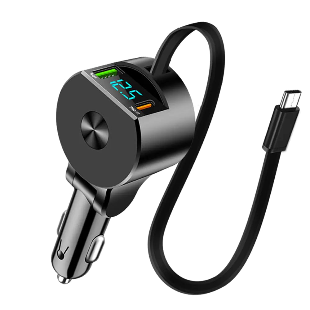 Retractable Triple-Port Car Charger 75W